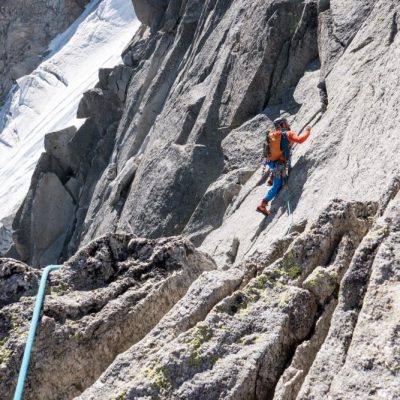 Mihnea on an airy traverse.  